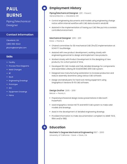 Piping/Mechanical Designer Resume