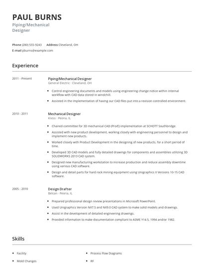 Piping/Mechanical Designer Resume