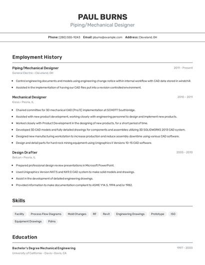 Piping/Mechanical Designer Resume