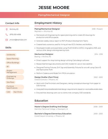 Piping/Mechanical Designer Resume