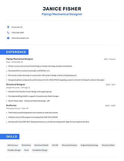 Piping/Mechanical Designer Resume