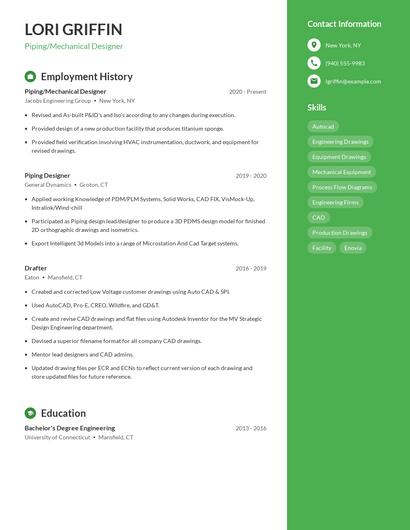 Piping/Mechanical Designer Resume
