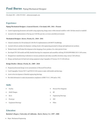 Piping/Mechanical Designer Resume