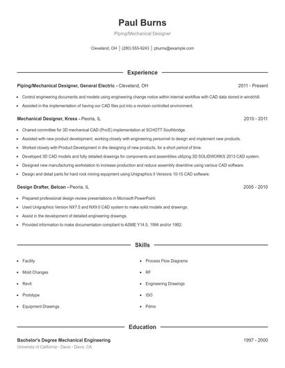 Piping/Mechanical Designer Resume