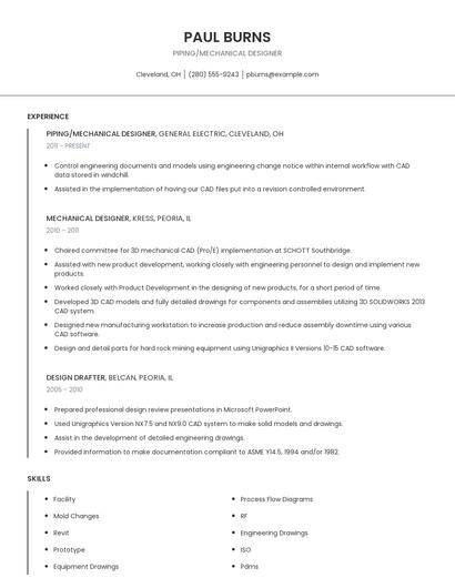 Piping/Mechanical Designer Resume