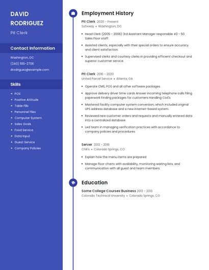 Pit Clerk Resume
