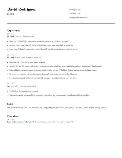 Pit Clerk Resume