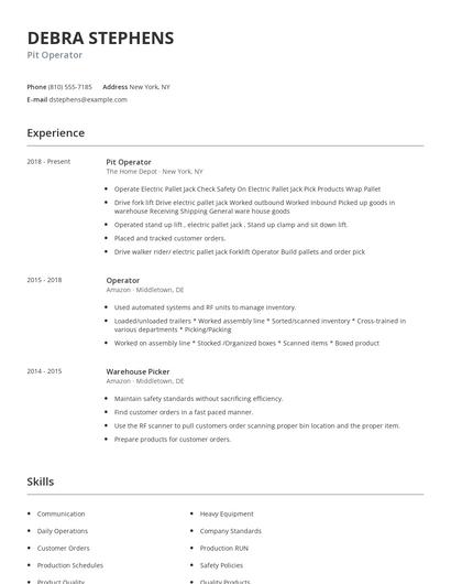 Pit Operator Resume