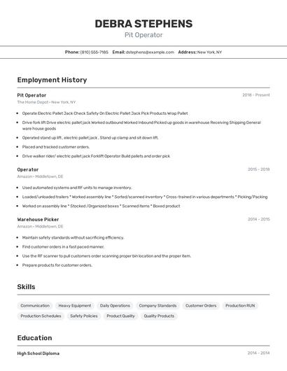 Pit Operator Resume