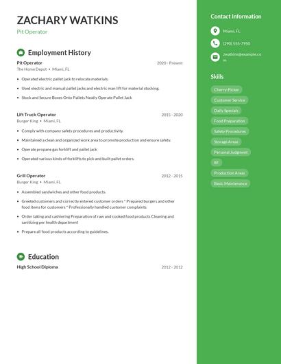 Pit Operator Resume