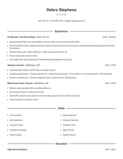 Pit Operator Resume