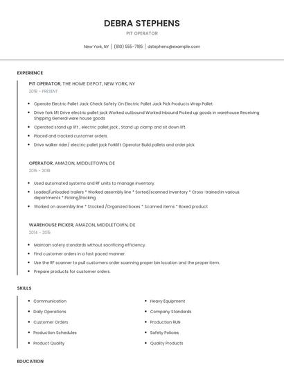 Pit Operator Resume