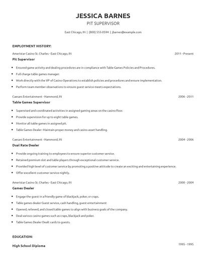 Pit Supervisor Resume
