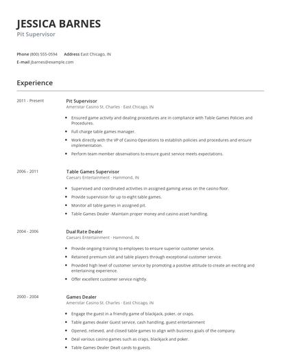 Pit Supervisor Resume