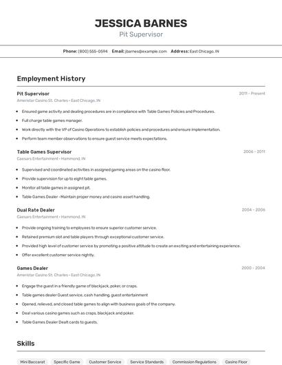 Pit Supervisor Resume