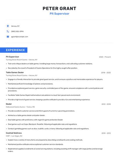 Pit Supervisor Resume