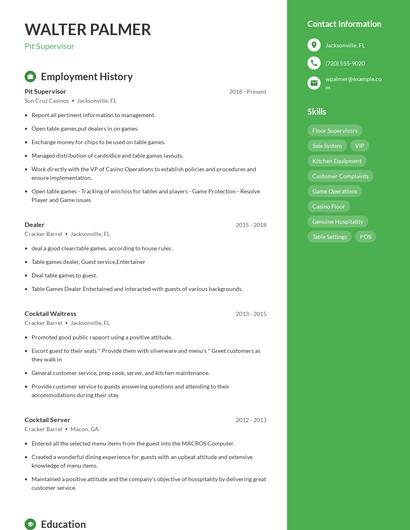 Pit Supervisor Resume