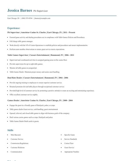 Pit Supervisor Resume