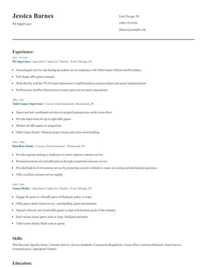 Pit Supervisor Resume