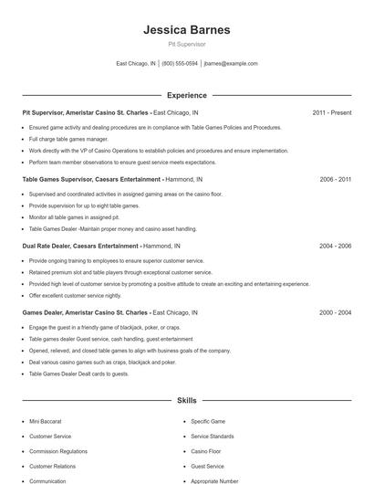 Pit Supervisor Resume