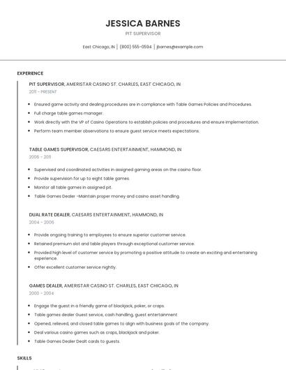 Pit Supervisor Resume