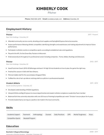 Pitcher Resume