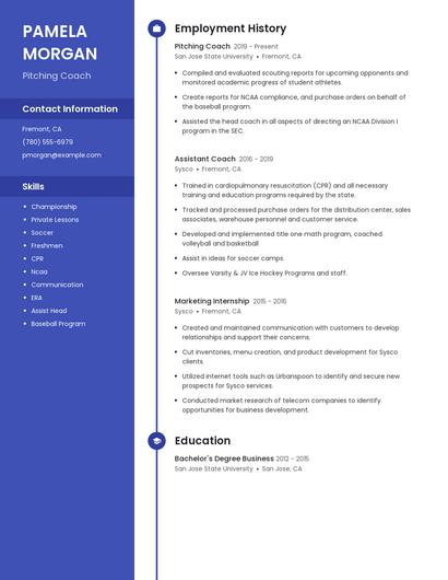 Pitching Coach Resume
