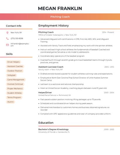 Pitching Coach Resume