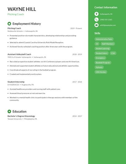 Pitching Coach Resume