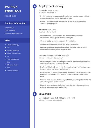 Pizza Baker Resume