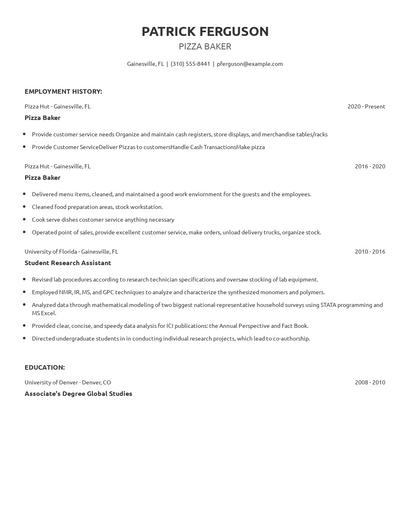 Pizza Baker Resume