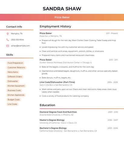Pizza Baker Resume