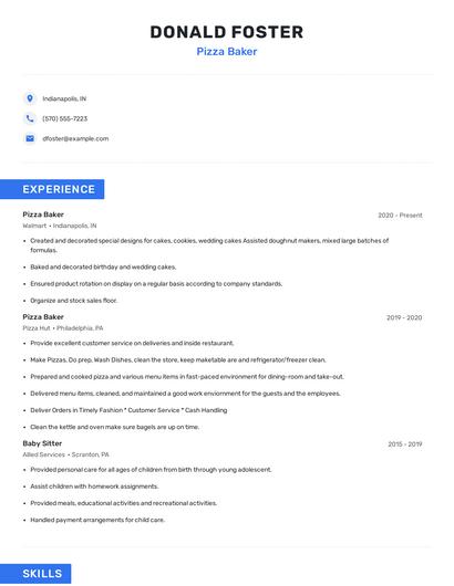 Pizza Baker Resume