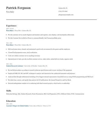 Pizza Baker Resume