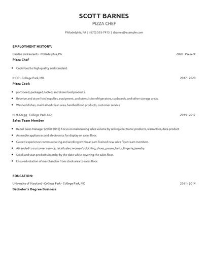 Pizza Chef Resume