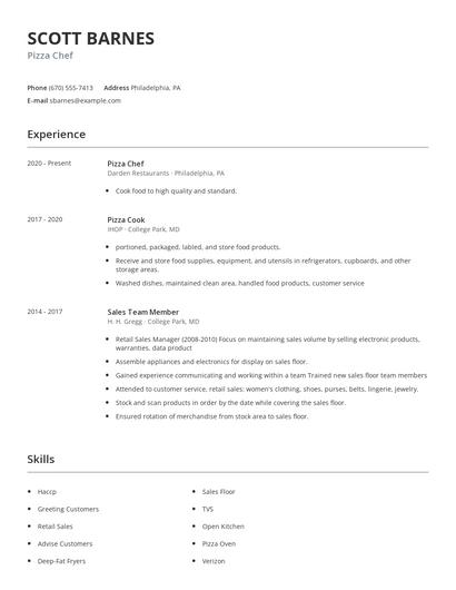 Pizza Chef Resume