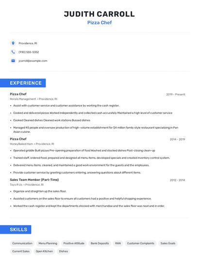 Pizza Chef Resume