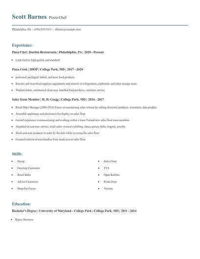 Pizza Chef Resume