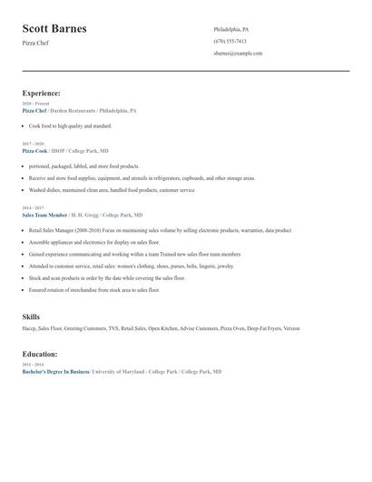 Pizza Chef Resume