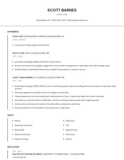 Pizza Chef Resume