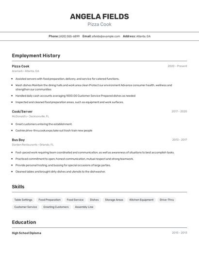 Pizza Cook Resume