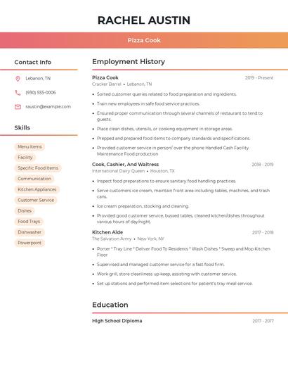 Pizza Cook Resume