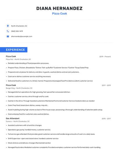 Pizza Cook Resume