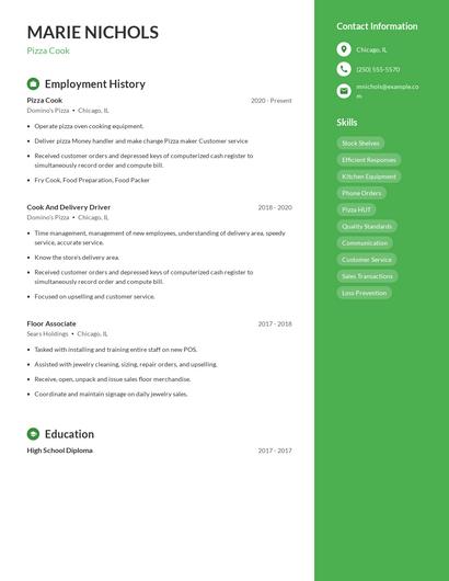 Pizza Cook Resume