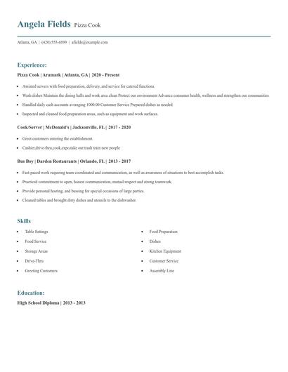 Pizza Cook Resume