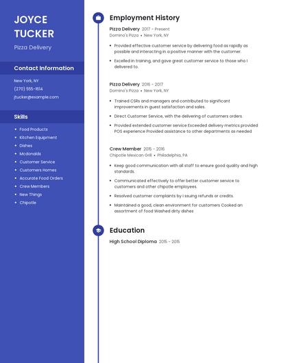 Pizza Delivery Resume