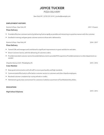 Pizza Delivery Resume