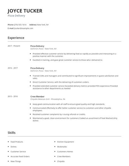 Pizza Delivery Resume