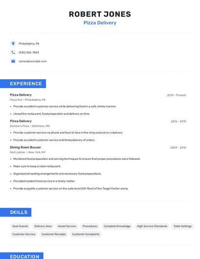 Pizza Delivery Resume