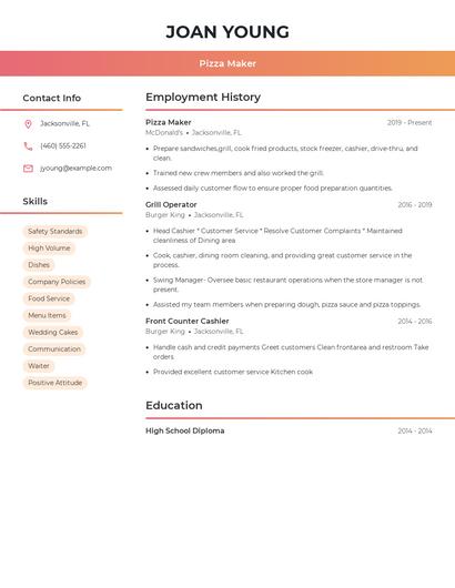 Pizza Maker Resume